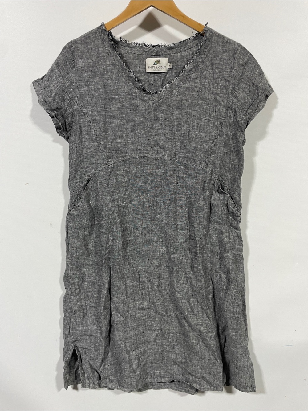 Fabulous! New York City 100% Linen-Blend Mini Dress in Heather Charcoal